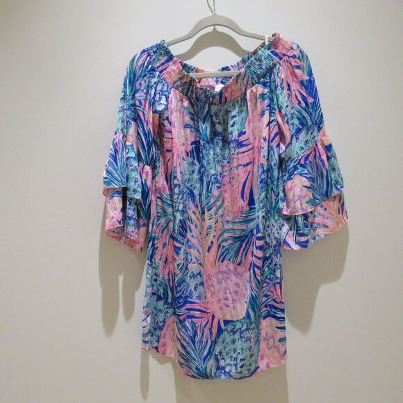 LILLY PULITZER Tobyn Tunic Off Shoulder Dress in Gypset Paradise Preppy Size S - Picture 2 of 15